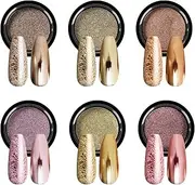 SAVILAND Chrome Nail Powder Set - 6 Colors Rose Gold Chrome Nail Powder Holographic Metallic Mirror Nail Effect Manicure Pigment for Nail Decoration Salon Home DIY