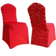 2Pcs Elastic Rose Back Full Coverage Skirt Chair Cover -Red