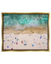 Aerial Summer Beach Umbrellas Framed Floater Canvas Wall Art by Jeff Poe Photography