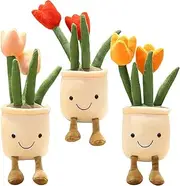 3pcs Tulip Plush Toy, Cute Tulip Plushies, Stuffed Potted Plants Plush Doll, Ornament Gifts for Kids Boys (Red+Orange+Pink)