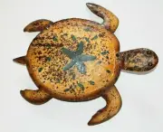 Lucky Sea Turtle Rustic Beach Wedding Tabletop Decor, Metal Distressed, 13 in
