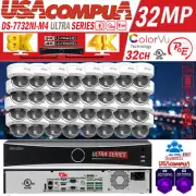 HIKVISION 4K 32CH CCTV SECURITY IP CAMERA SYSTEM 16 POE DOME COLORVU 2MP W/HDD