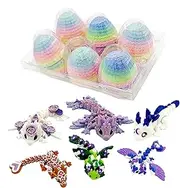 6 Pack Small Mystery Dragon Egg, 3D Printed Dragon Egg with Dragon Inside, Fully Articulated and Colored Dragon Fidget Toy, Easter Basket Stuffers