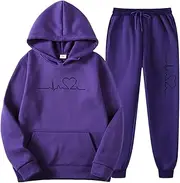[Mthrpn] Save for Later Items in My Cart List,Notched Collar Slim Fit Suites Men Women's 2 Piece Outfits Casual Long Sleeve Pullover Hooded Crop Top (Purple #3, S), Purple #3, Small
