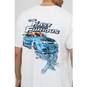 Mens White Oversized Fast & Furious License Printed T-Shirt