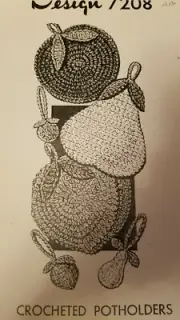 7208 Vintage FRUIT POTHOLDERS X 3, Patterns to CROCHET (Repro) ALICE BROOKS