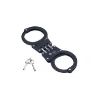 Professional Police Handcuffs Hinged Stainless Steel Black Heavy Duty + Two Keys