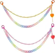 [GORGECRAFT] 2 Colours Rainbow Trousers Key Ring Double Layer Colourful Acrylic Jeans Chain with Lobster Clasp Heart Lollipop Pendant Orange Pink Punk Hip Hop Trousers Waist Bag Chain Accessories