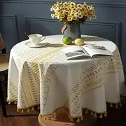Colorigan Cotton Linen Square Round Tablecloth Boho Tassel Design Farmhouse Decor Table Cloth Wrinkle Free Indoor Outdoor Table Cover for Party, Picnic, Kitchen and Dining Room,55”x 55”