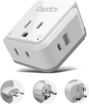 Ceptics European Travel Plug Adapter,Includes Type E/F, C, G SWadAPt Attachments