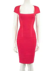 Pink Cap Sleeve Bandage Midi Dress