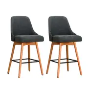 Set of 2 Wooden Fabric Bar Stools Square Footrest - Charcoal