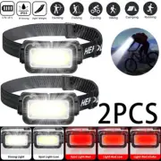 2X COB+LED Headlamp USB Rechargeable Headlight Torch Work Light Bar Head Lamp