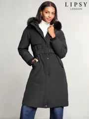 Lipsy Black Shower Resistant Premium Padded Longline Coat (AD7759) | $265