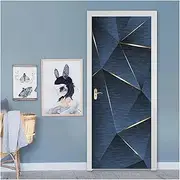 Door Stickers 3D Blue Creative Geometric Figure Mural Wallpaper for Living Room Bedroom Door Sticker PVC Self Adhesive Waterproof Modern Decal (Size : 77x200cm)