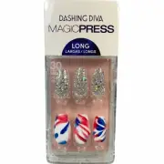 NEW Dashing Diva Magic Press Manicure Long Coffin Red White Blue Silver Glitter