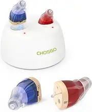 Rechargeable Hearing Aids for Adults Seniors, OTC Hearing Aids for Adults Seniors Rechargeable with Noise Cancelling, Invisible Hearing Aid, Blue & Red, 1 Pair
