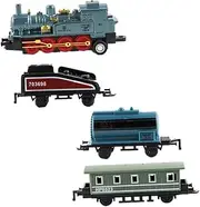 Toyvian 4pcs Retro Steam Train Toy Set Pull Back Alloy Model Train for Boy Girl Sky- Educational for Boys Ages