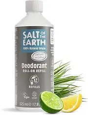 Natural Roll-On Deodorant Refill by Salt of the Earth, Vetiver & Citrus - Vegan, Long Lasting Protection, Leaping Bunny Approved, Made in the UK - 525 ml
