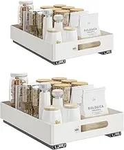 2 Pack Pull Out Cabinet Organizer, Adhesive Slide Out Drawer for Cabinets, Peel and Stick Pull Out Drawer Shelves, Multifunctional Drawer Organizers for Kitchen, Pantry, Bathroom, Bedroom (White)