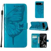 For Google Pixel 9 5G Case, PU Leather Wallet Butterfly Cover, Blue