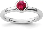 [JewelryWeb] 925 Sterling Silver Bezel Polished Stackable Expressions Low 5mm Round Cr. Ruby Ring Jewelry Gifts for Women - Ring Size Options Range: J to T