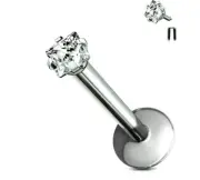 16G Titanium SQUARE PRONG SET CZ INTERNALLY THREADED LABRET LIP STUD TRAGUS RING