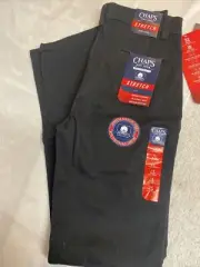 Chaps Boys' Approved Schoolwear Black Flat Front Pants Size 14 Slim NEW!