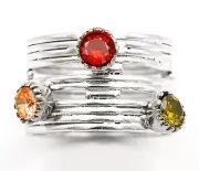 Natural Two Tone Fire Garnet & Peridot 925 Solid Sterling Silver Ring Sz 6.5