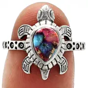 Tortoise - Kingman Pink Dahlia Turquoise 925 Silver Ring s.7.5 Jewelry R-1076