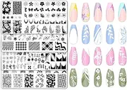 JarThenaAMCS 4Pcs French Floral Nail Plates Stamping Set Flower Leaves Stamp Templates Nail Art Plates for DIY Print Manicure Salon Design