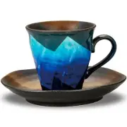 Stylish coffee cup Kutani ware cup and saucer silver two-color pottery brand tab