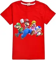 [HERSE] Super Mario Kids Unisex T-Shirt 100% Cotton (6, Red)