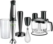 Braun Household MultiQuick 7 Immersion Hand Blender MQ7077X, With Chopper, Whisk and Puree/Masher Attachments, Food Processor Inserts, EasyClick Plus System, Black