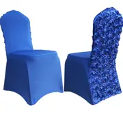 2Pcs Elastic Rose Back Full Coverage Skirt Chair Cover -Blue