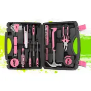 SOCKETS HEX KEYS HAMMER SCREWDRIVER HAND TOOL KIT 46PCS HOUSEHOLD TOOLBOX PINK