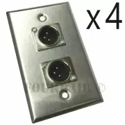 4 Pack- 2-Port Dual Socket XLR Male Stainless Steel Microphone Mic Wall Plate