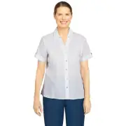 Alfred Dunner Short Sleeve Button Down Clip Dot Petite Shirt 2749