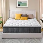 Full Size Mattress, 25 cm Hybrid Mattress in a Box, Gel Memory Foam and Pocket Coils Innerpring Mattresses with Ergonomic Design, Medium Firm Plush Feel