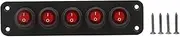 5 Gang Switch Panel, Red Lighting Car ATV Switch Board, DC12V 24V Compatible, Resisting, Easy Installation for Lights Control