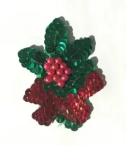 Lot of 3 VTG Mistletoe Christmas Beaded Sequined Applique Sew On Craft Patch