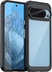 [FINON] Case for Google Pixel 9 Pro Shockproof Phone Bumper Cover, Anti-Scratch Clear Back (Black, Google Pixel 9 Pro)