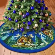 Christmas Tree Skirt 48 Inch Christianity Birth of Jesus Xmas Tree Mat Decora...