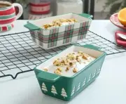 Mini Loaf Pans Christmas Holiday Stoneware Christmas Trees Plaid Red & Green New