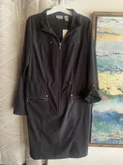 Chico’s Zenergy Neema Kinsey Dress Black Roll Tab Sleeves Pockets Zipper Sz S