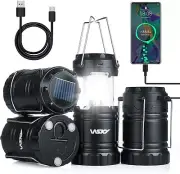 Solar Camping Lantern 4-Pack - Rechargeable LED Lights, Magnetic Base & Black