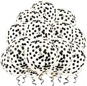 Black Confetti Balloons 24 Pcs, 12 Inch Clear Latex Balloon with Confetti Inside for Birthday New Year Eve Party Decorations Engagement Bridal Shower Baby Shower Graduation Party Decoration Supplies