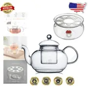 Handcrafted Eco-Friendly 33.8oz Borosilicate Glass Tea Kettle & Warmer