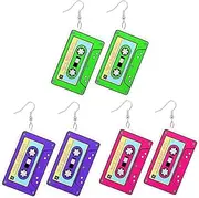 WATEFOER 3 Pairs Neon Earrings for Women Acrylic Drop Earrings Colourful 80s Earrings 80s 90s Outfit Women Girls Halloween Retro Party Accessories