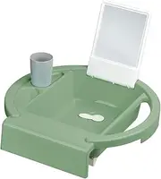 Rotho Babydesign Kiddy Wash Children's washbasin, to be Attached to The Bathtub Rim, 38.7x38.2x10 cm (Pack of 1), Slate Green/White/Stone Grey, 20034 0313 01